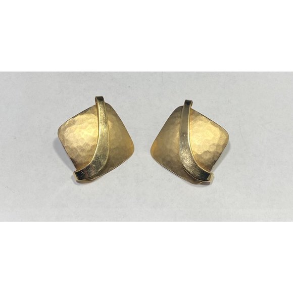 TTC 925 Modernist Hammered Earrings Stud Post Pierced Abstract Square Swirl - Picture 8 of 8